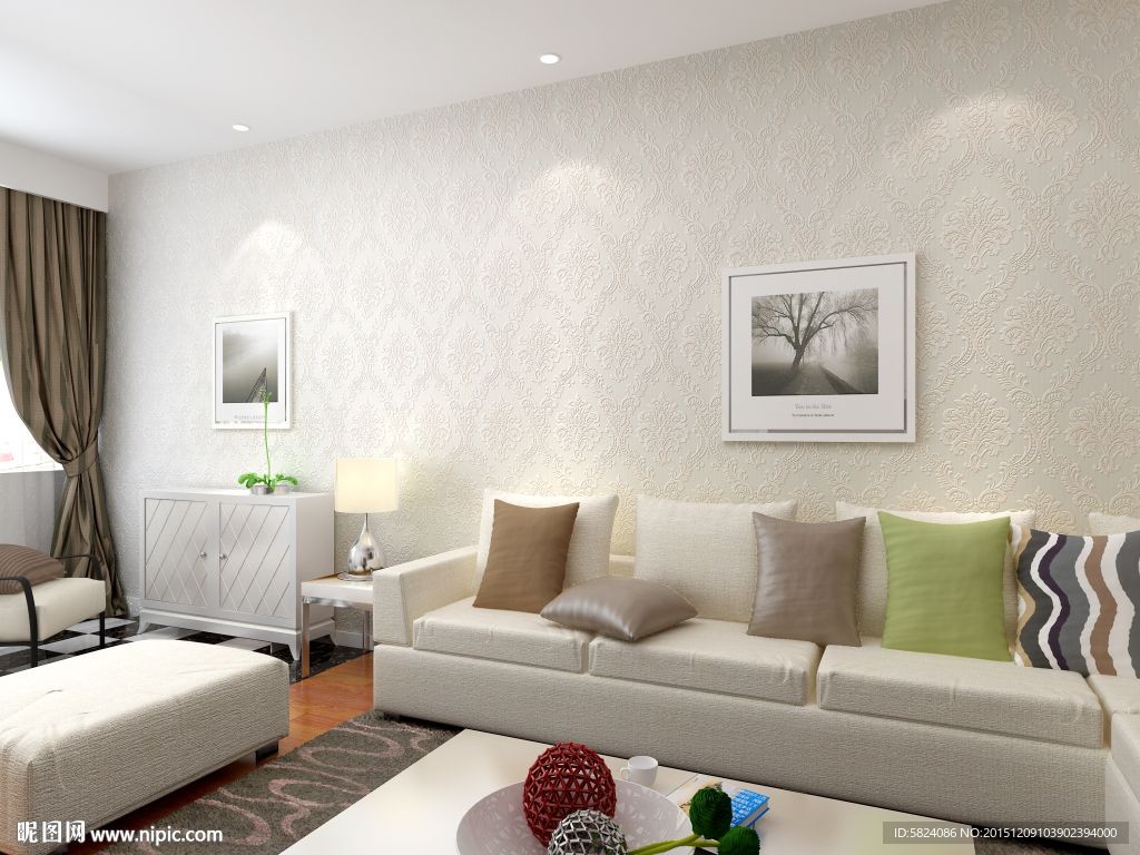 室内设计客厅沙发背景墙纸效果图