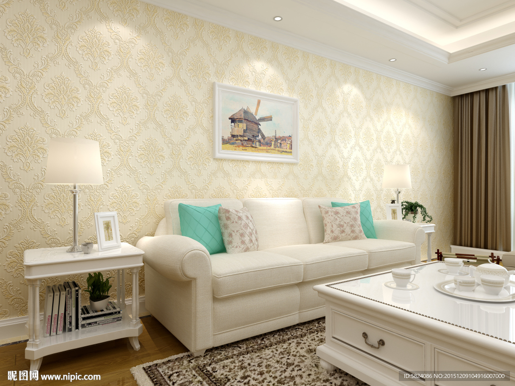 室内设计清新沙发背景效果图