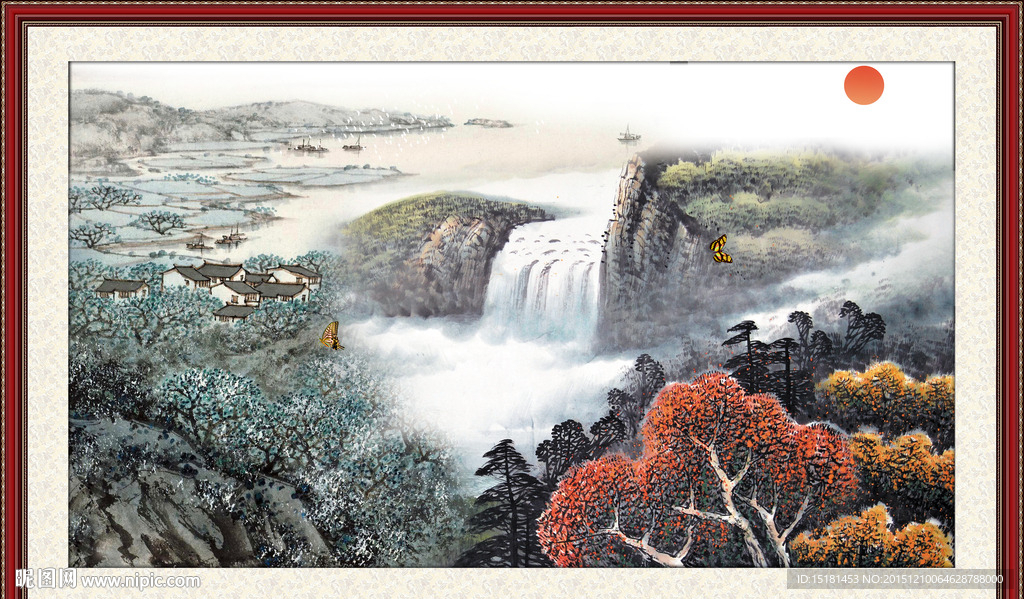 国画山水旭日东升