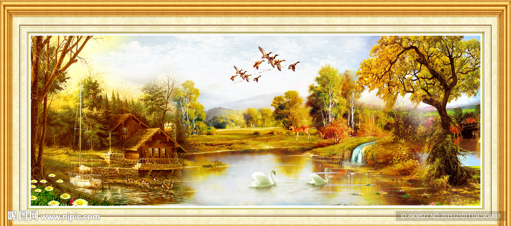 聚宝盆油画山水