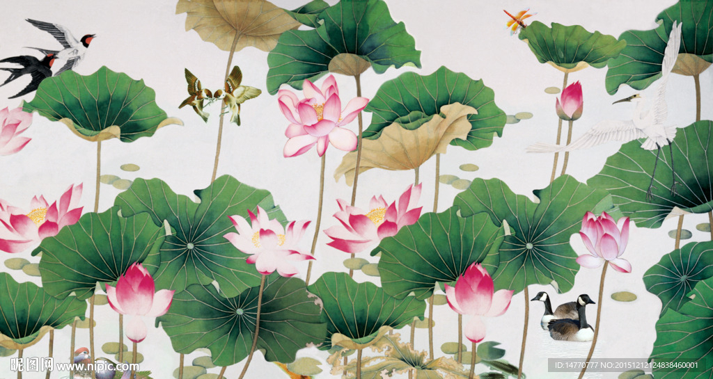 荷花壁画
