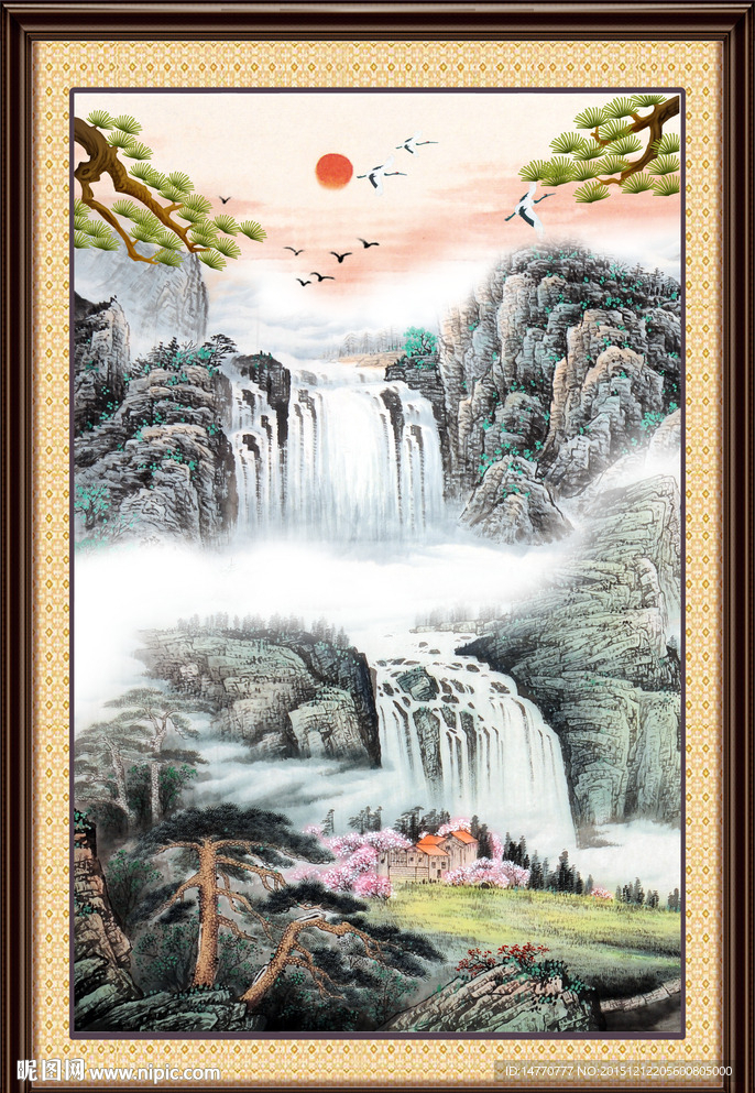 山水国画 瀑布