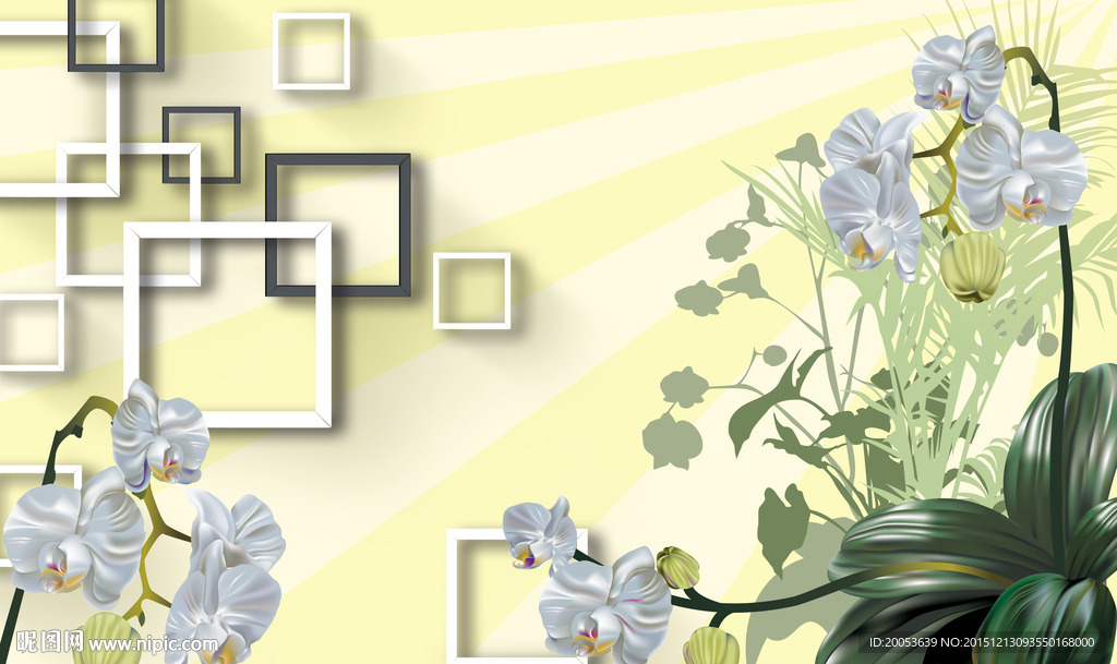 3d兰花电视背景墙