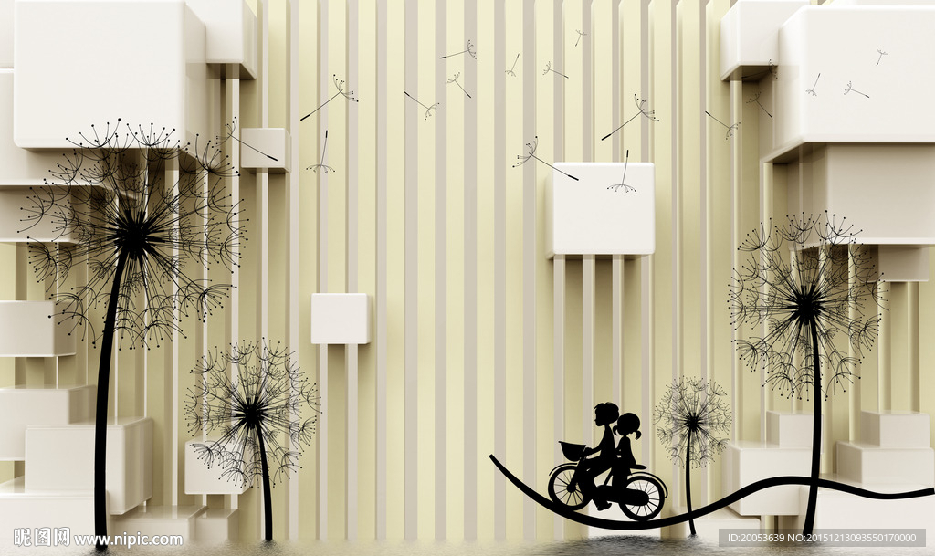 3d蒲公英电视背景墙