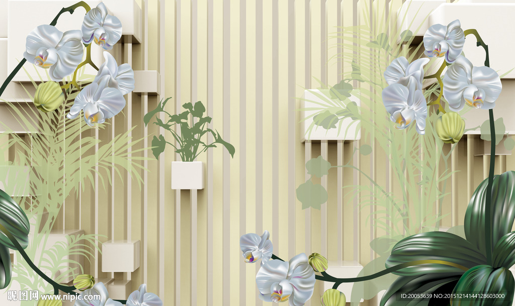3d兰花电视背景墙