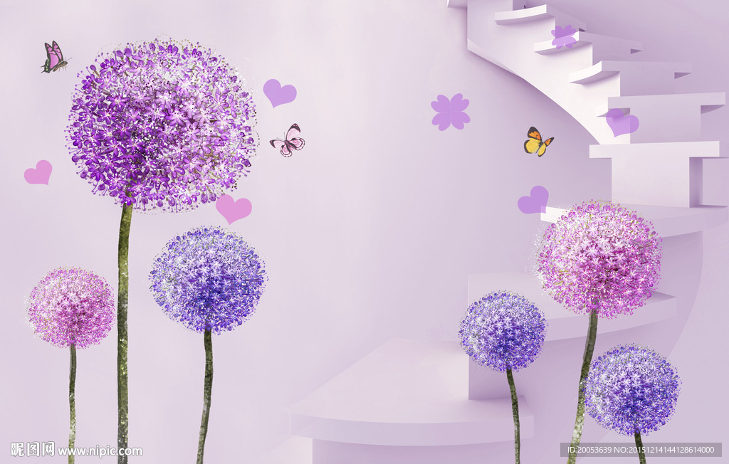 3d蒲公英电视背景墙