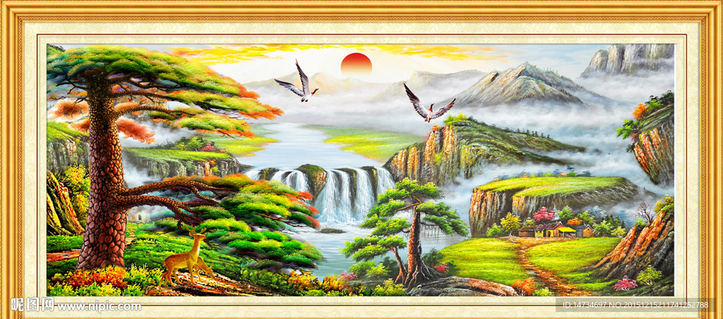 迎客松油画
