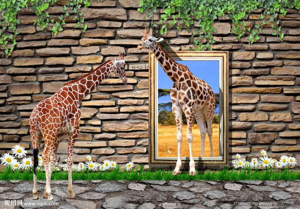 3d背景墙长颈鹿