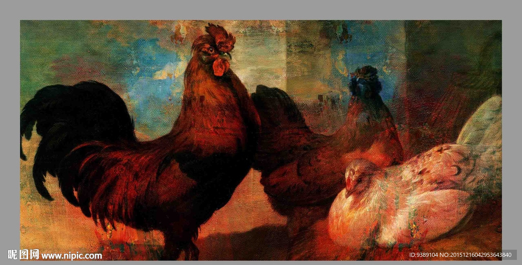 公鸡油画