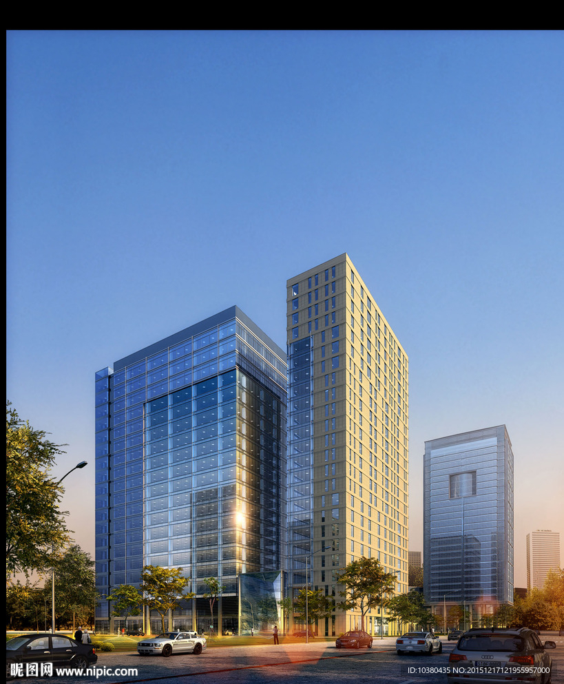 写字楼黄昏效果