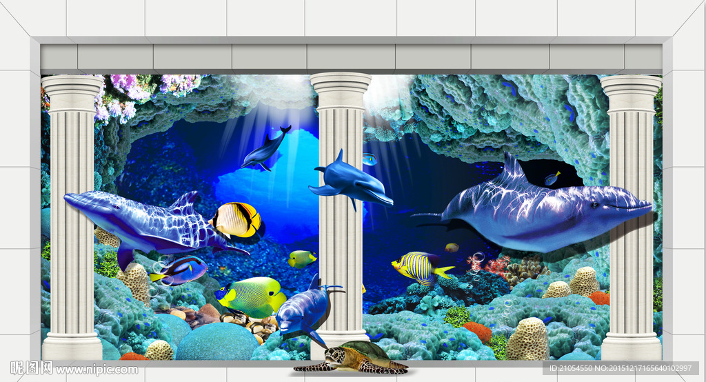 3D海豚电视背景墙