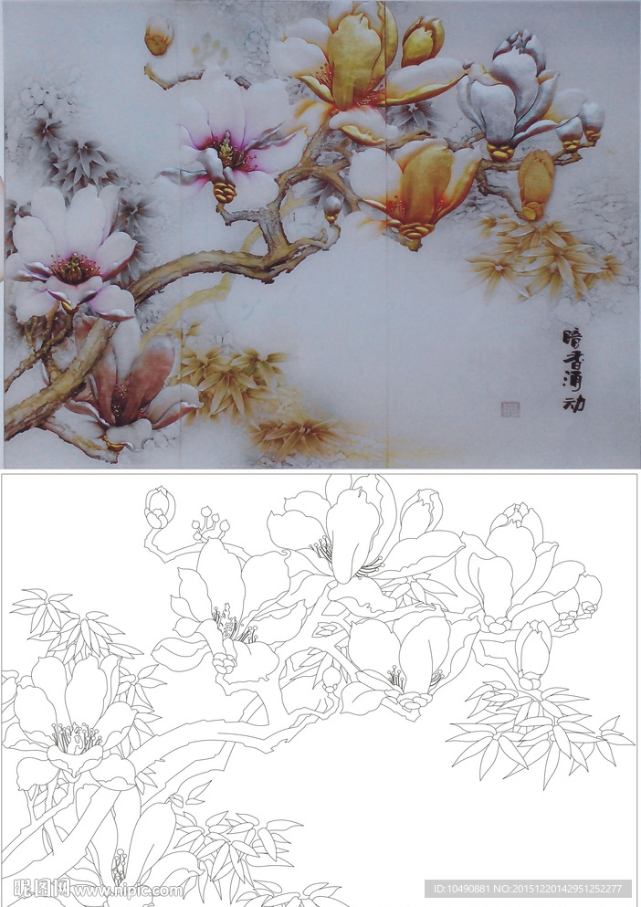 玻璃背景墙 玉兰