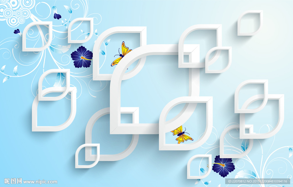 清新蓝色花卉背景墙