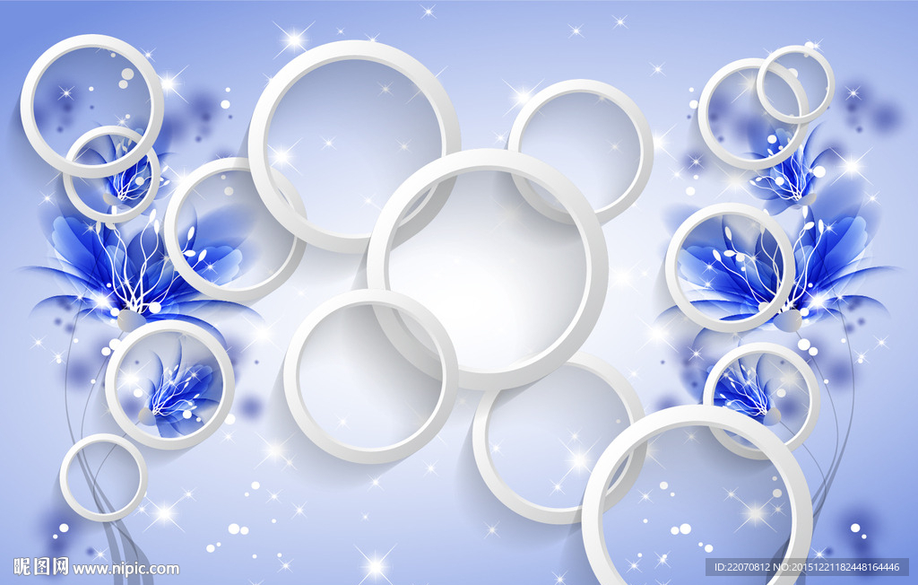 梦幻蓝色花卉背景墙