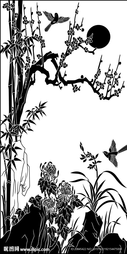 镂空图 梅花鸟 菊花