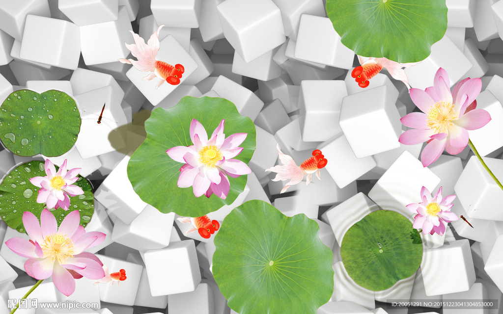 3d背景墙 荷花 地砖