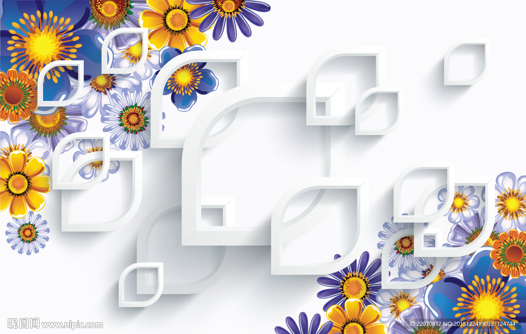 简约蓝色花朵背景墙