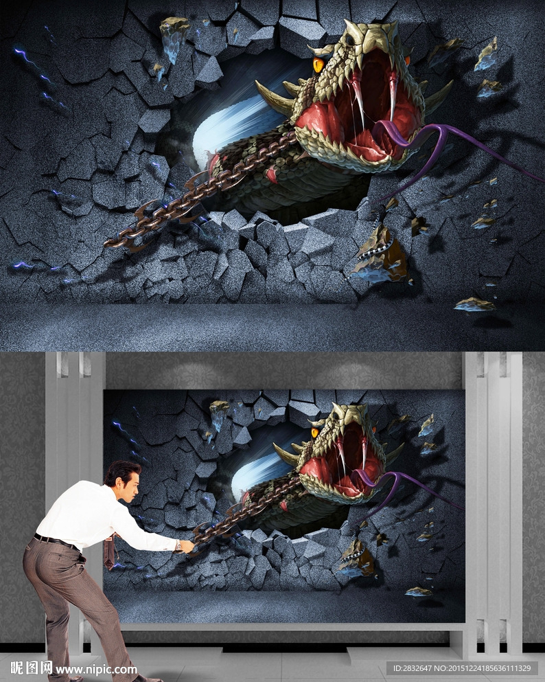 蟒蛇立体画 3D立体壁画 巨蟒