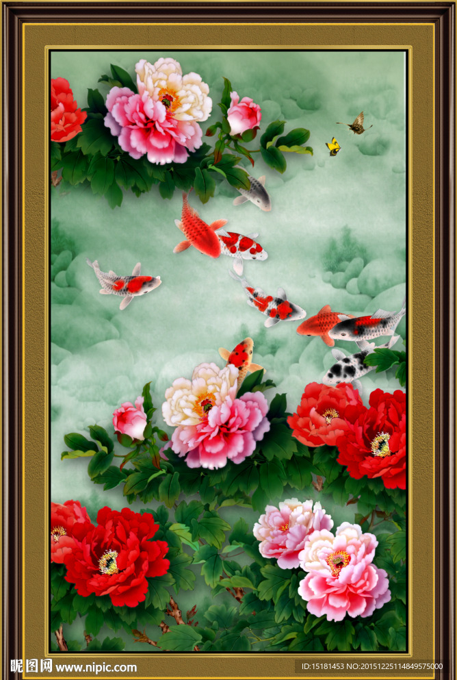 花开富贵 九鱼图