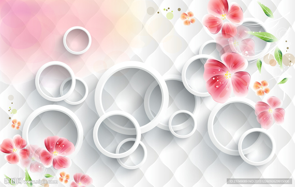 客厅3D仿软包手绘花纹电视背景