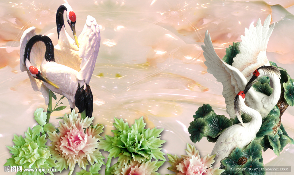 玉雕仙鹤背景墙