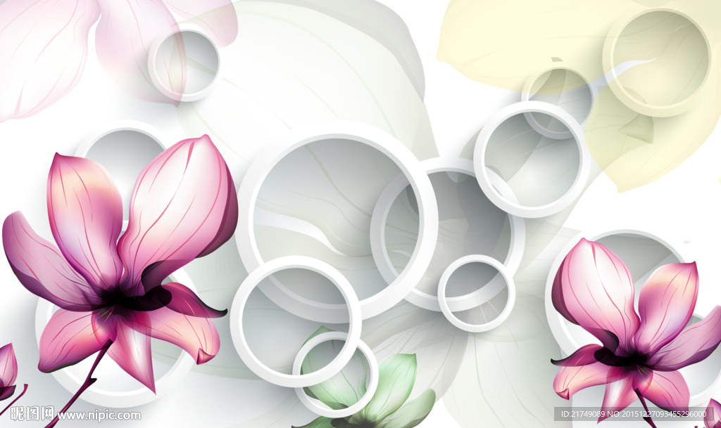 透明花3D立体简约电视墙壁画