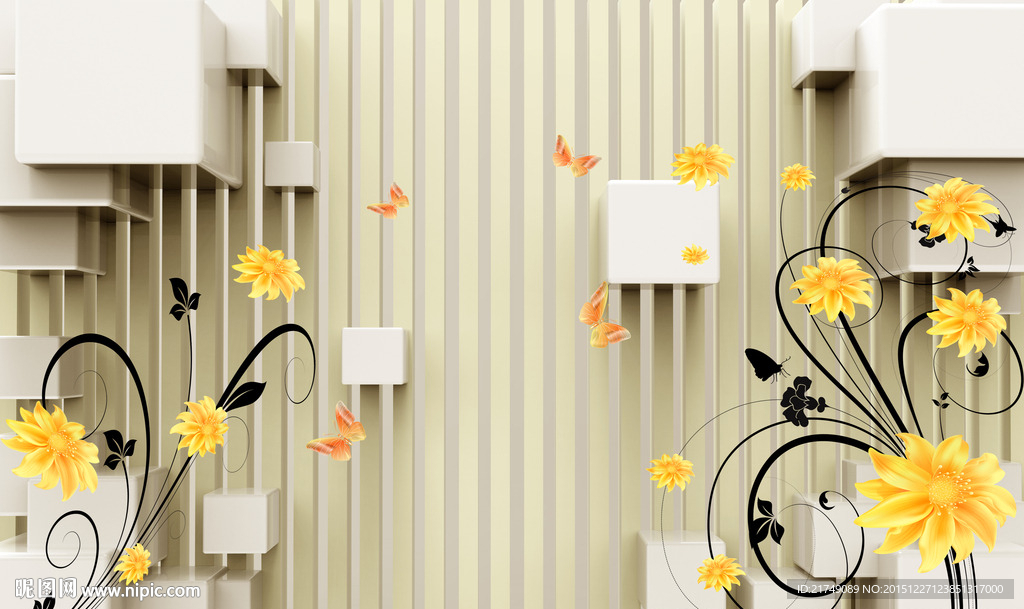 菊花3d电视背景墙