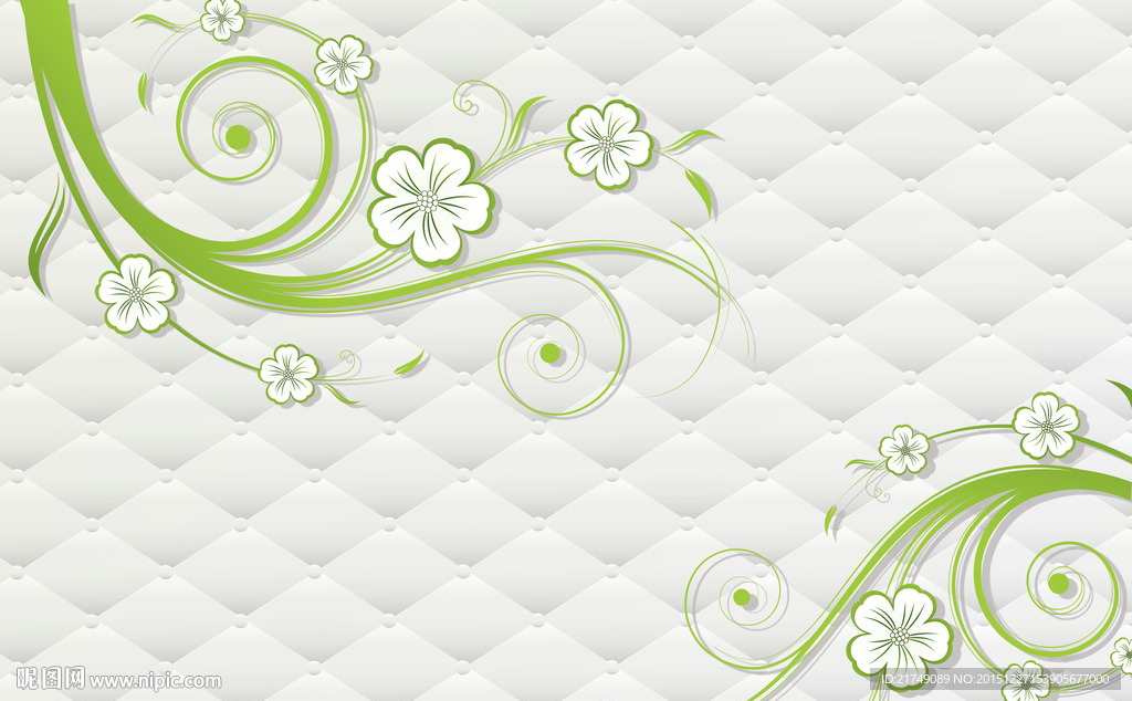 3D立体软包绿色花朵时尚背景墙