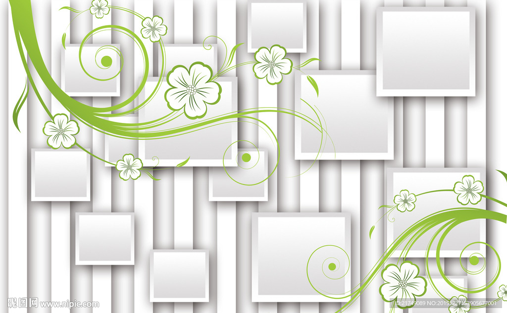 绿色花纹立体方块电视背景墙装饰