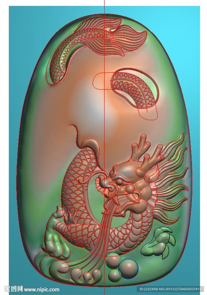 玉雕图龙挂件精雕图浮雕图灰度图