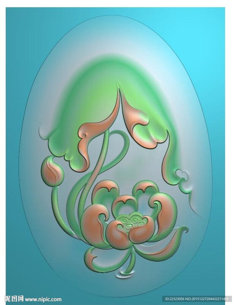 玉雕正荷花牌子挂件精雕图浮雕图