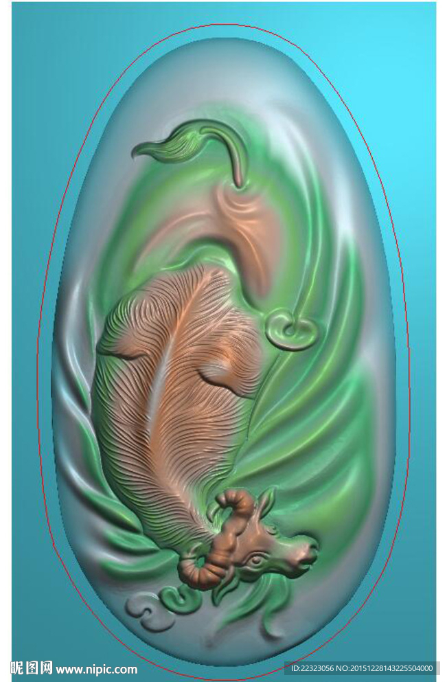 玉雕图生肖牛挂件吊坠精雕图浮雕