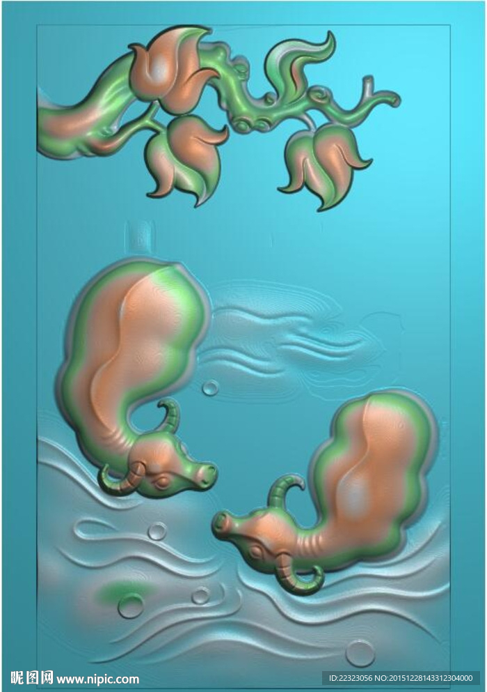 玉雕水牛生肖挂件牌子精雕图浮雕