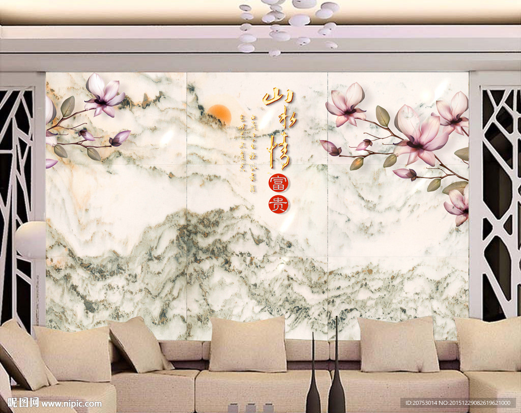 大理石山水背景墙