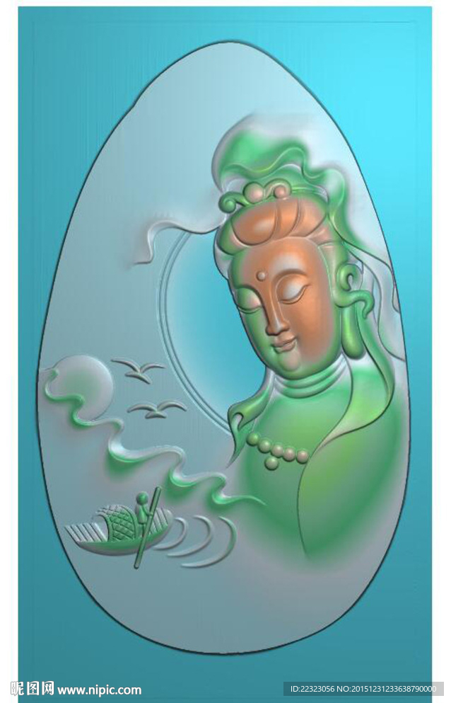 山水观音挂件吊坠玉雕精雕图浮雕