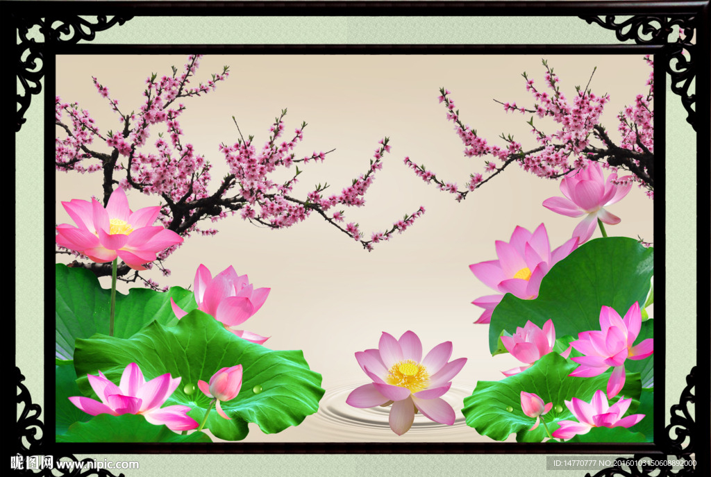 荷花壁画 梅花
