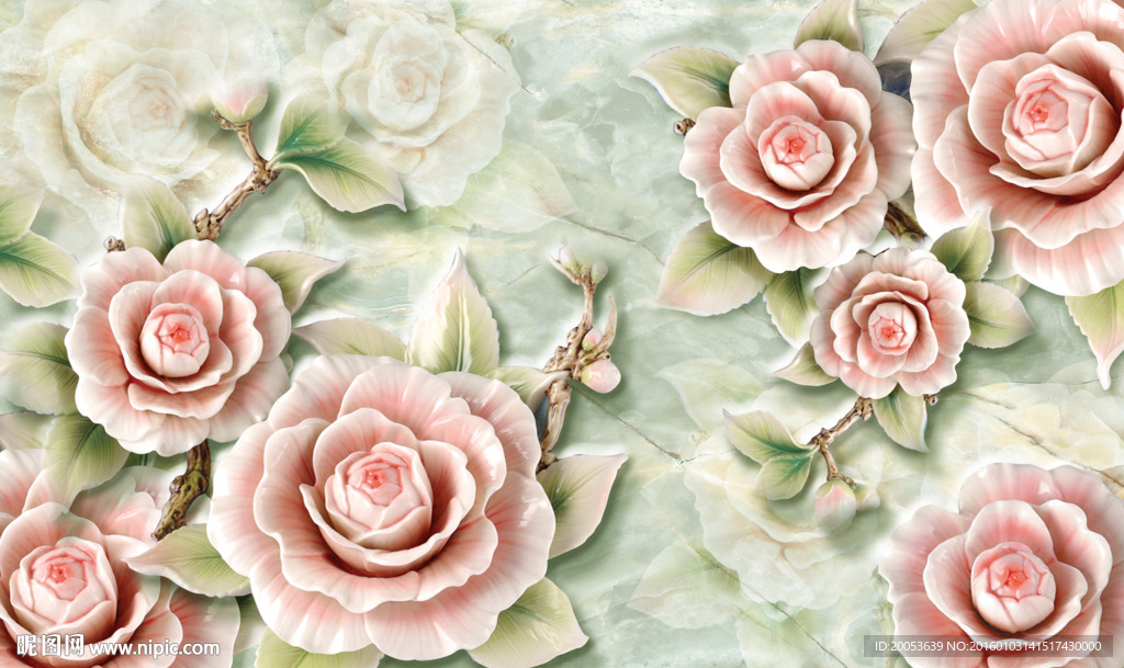 3d玉雕莲花电视背景墙