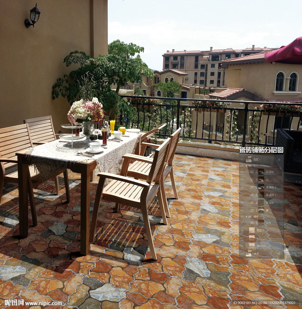 户外阳台瓷砖铺贴分层