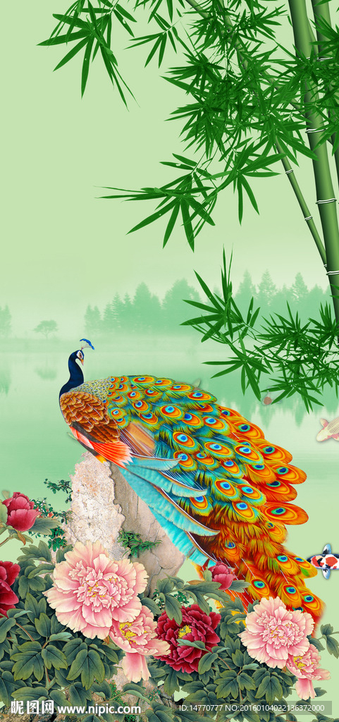 孔雀图 竹子图