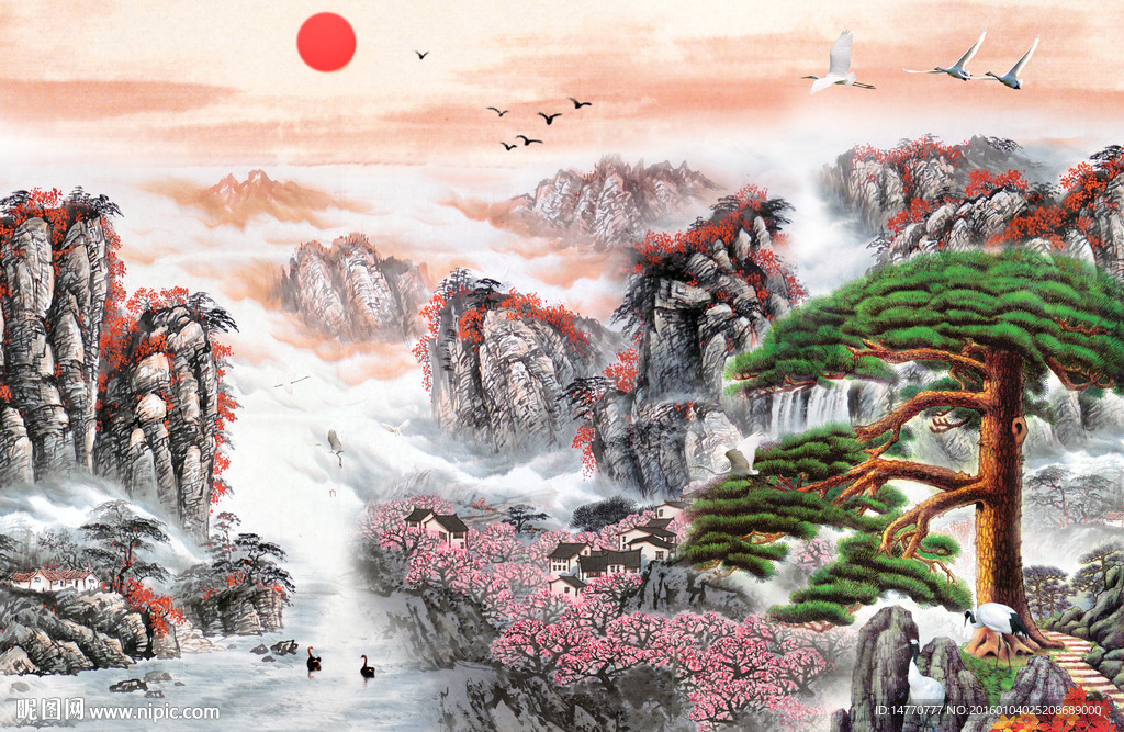 迎客松国画