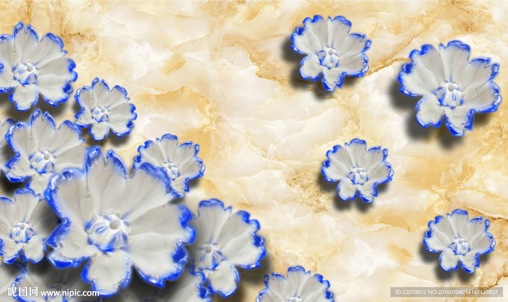 3d古典蓝色花朵背景墙