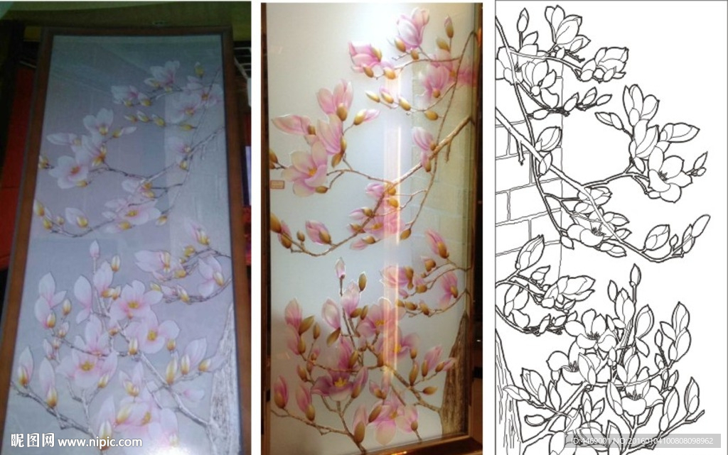 艺术玻璃玉兰花背景墙玄关玉兰