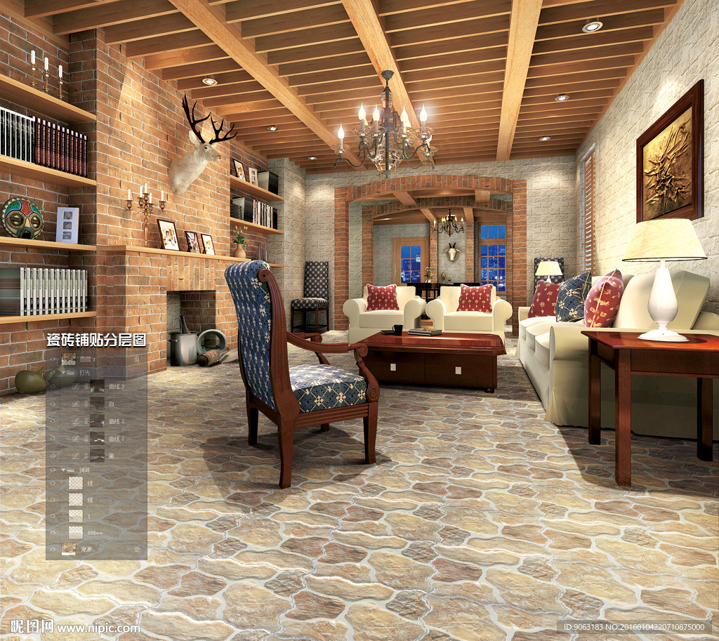 客厅瓷砖铺贴分层