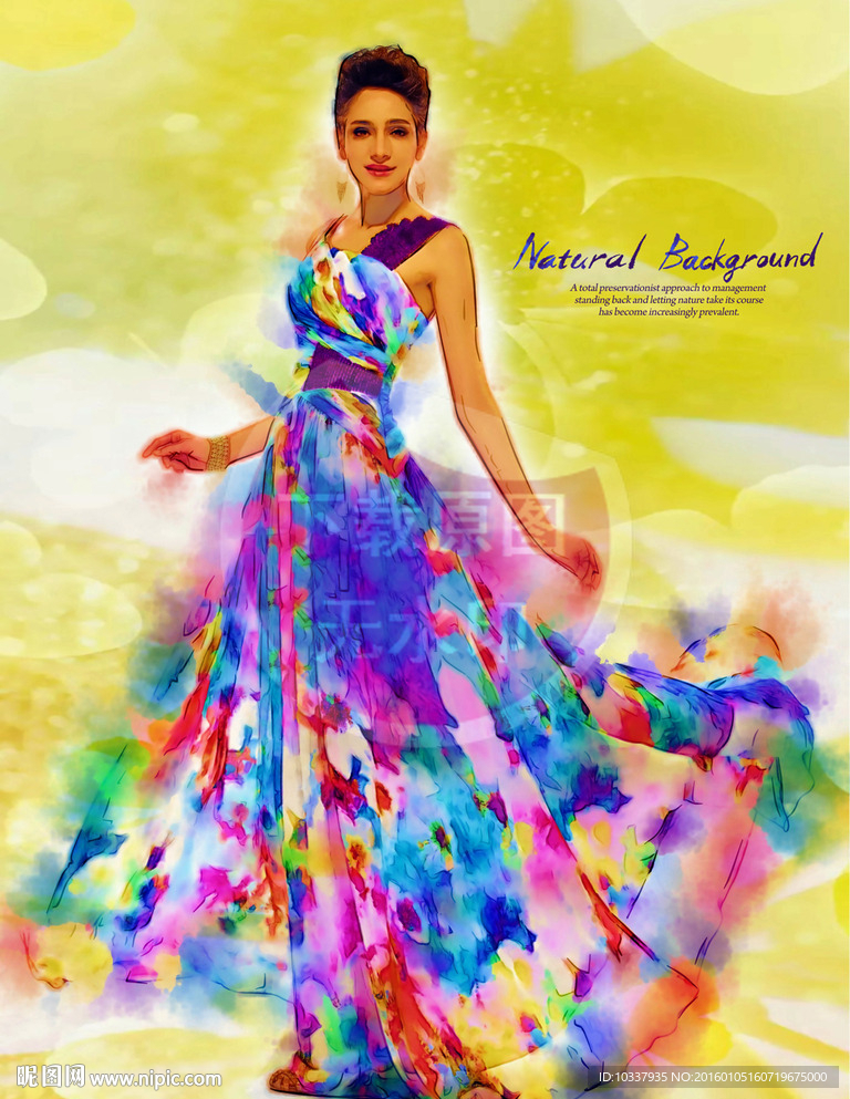 花裙少女插画分层图片