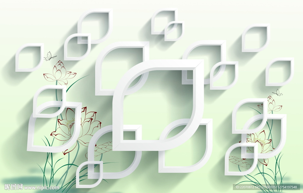 清新荷花背景墙