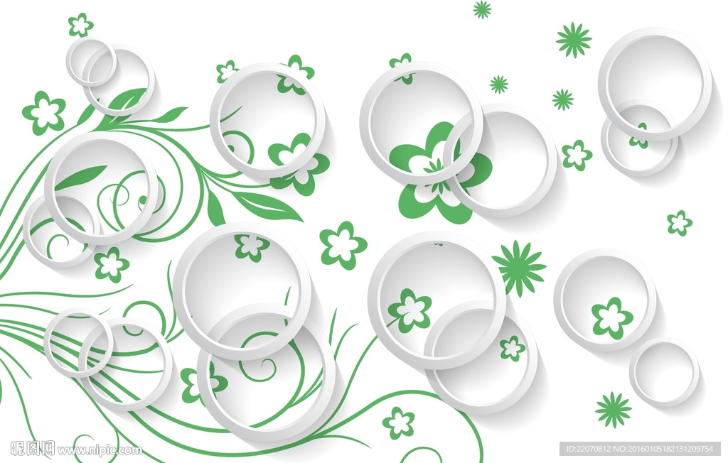 3d圆圈绿色枝条墙纸