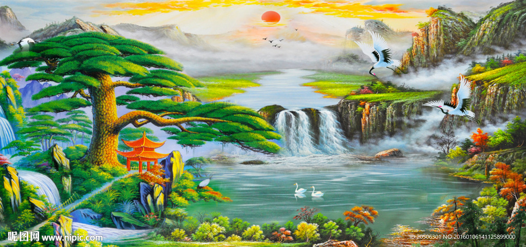 油画 迎客松