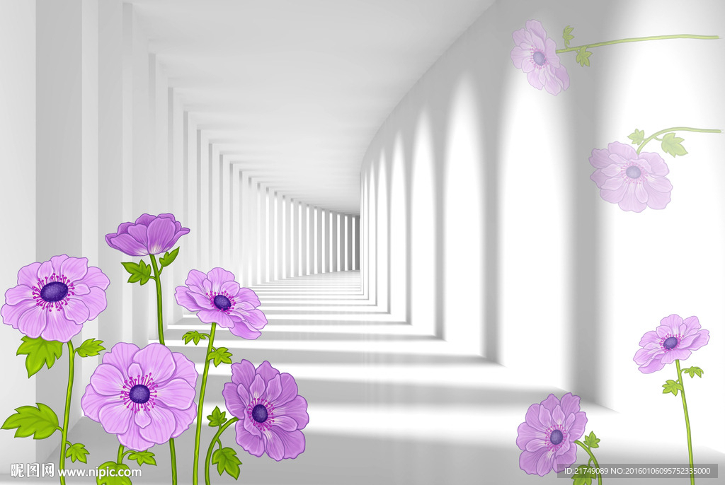 3D立体浪漫花藤空间电视背景墙