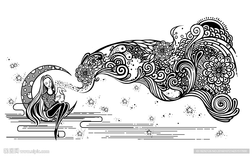 梦幻美女花纹