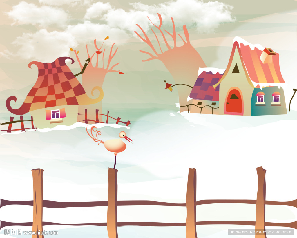 卡通冬季雪景背景墙